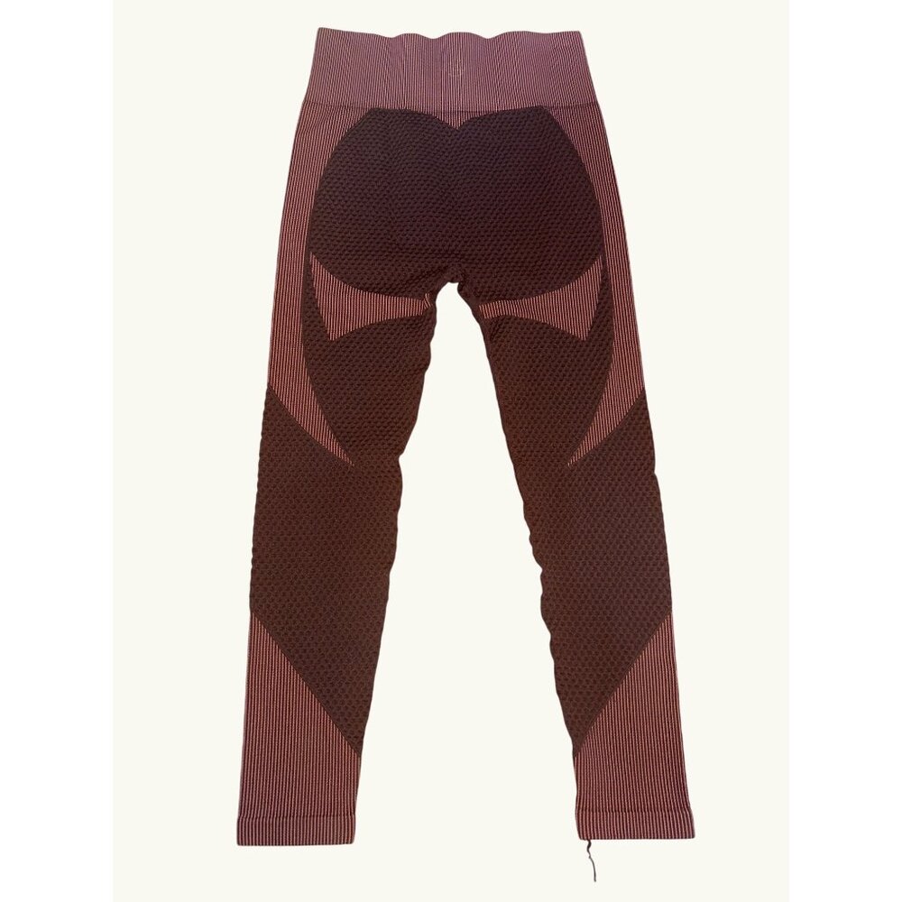 CCC Seamless Yoga Leggings Size Medium High Waist Brown Chocolate Striped Design - Picture 2 of 8